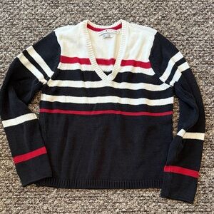 Tommy Hilfiger Black, White, and Red Striped Sweater